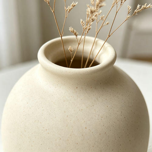 Matte Beige Ceramic Vase Minimalist Table Decor