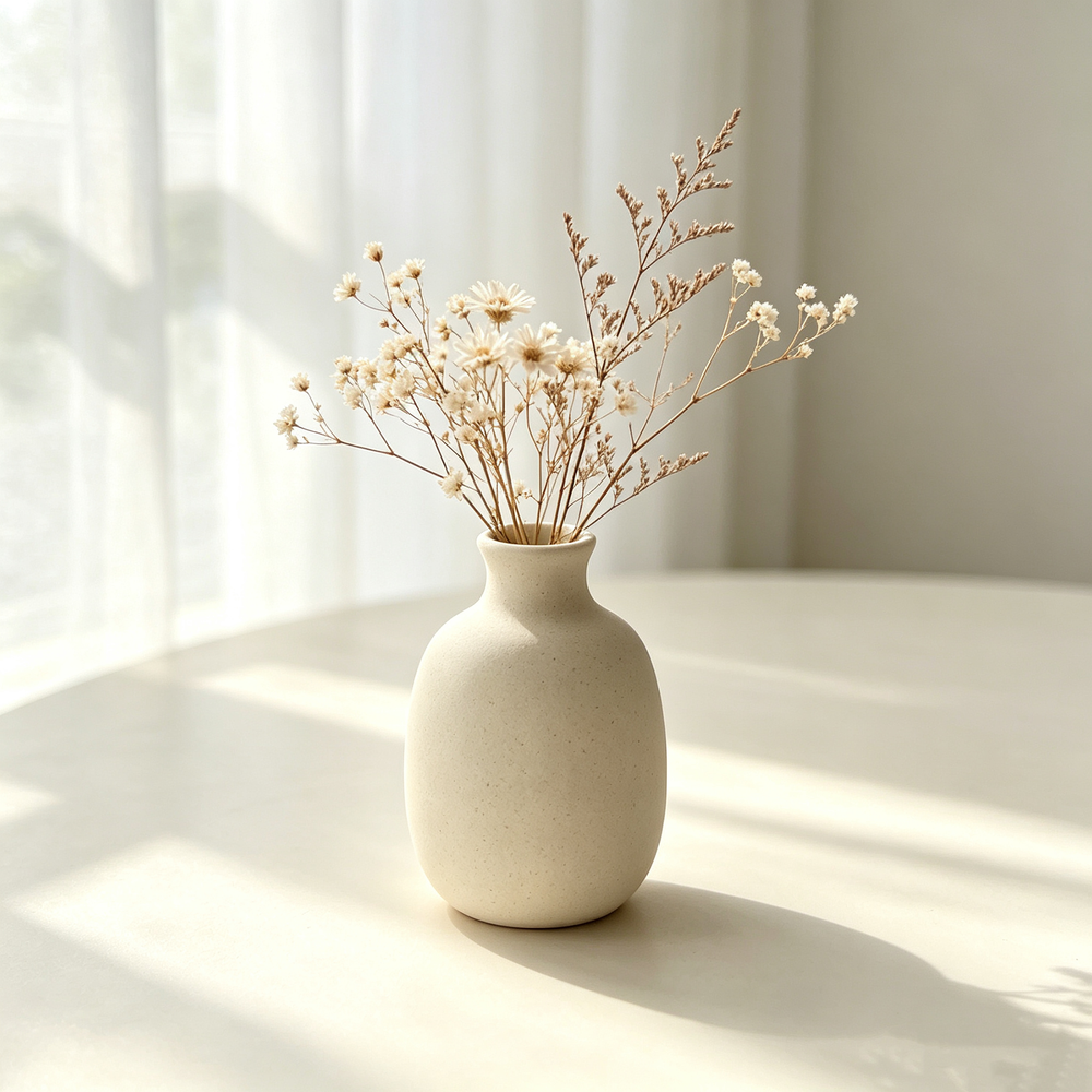 Matte Beige Ceramic Vase Minimalist Table Decor