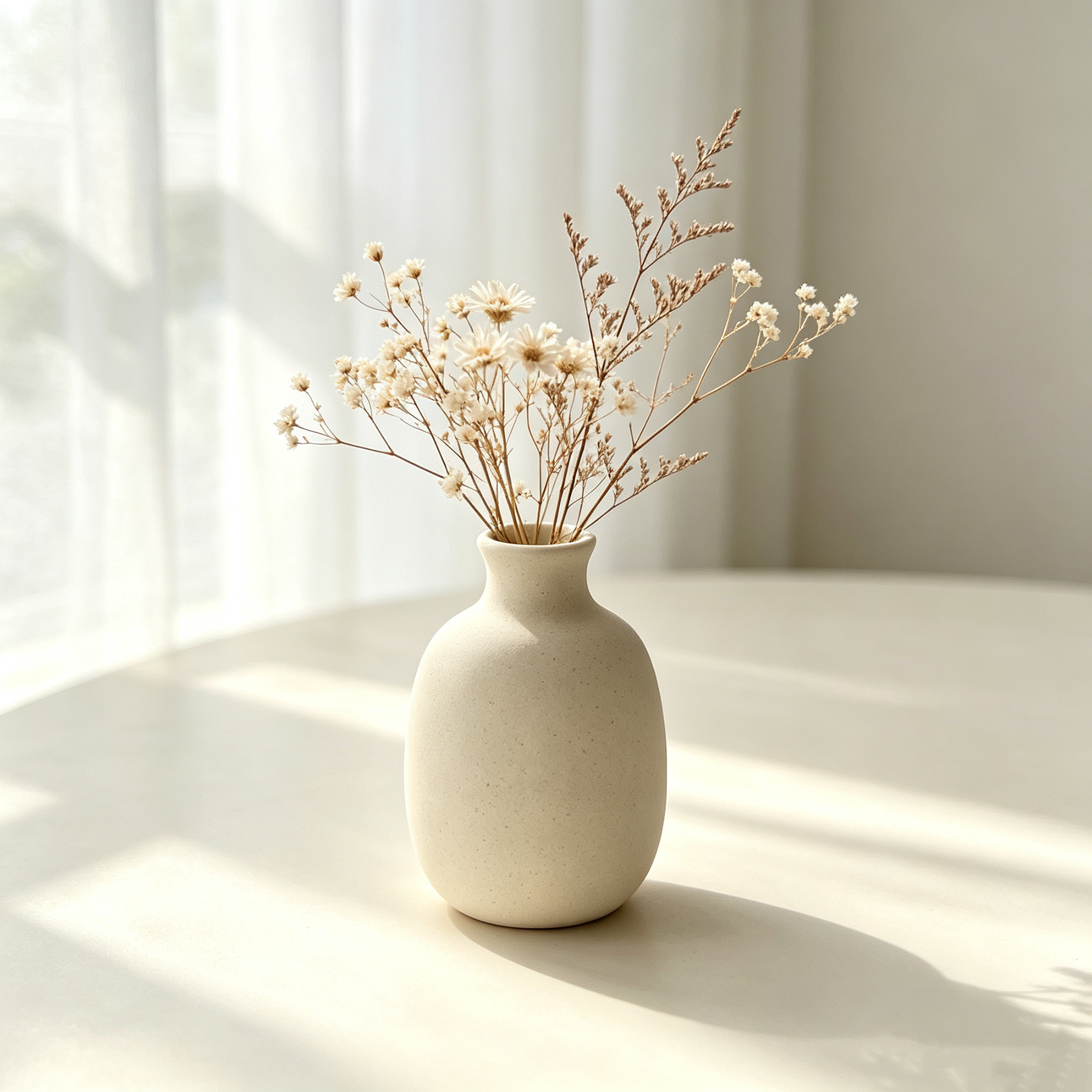Matte Beige Ceramic Vase Minimalist Table Decor