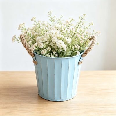 Light Blue Metal Bucket With Rope Handles