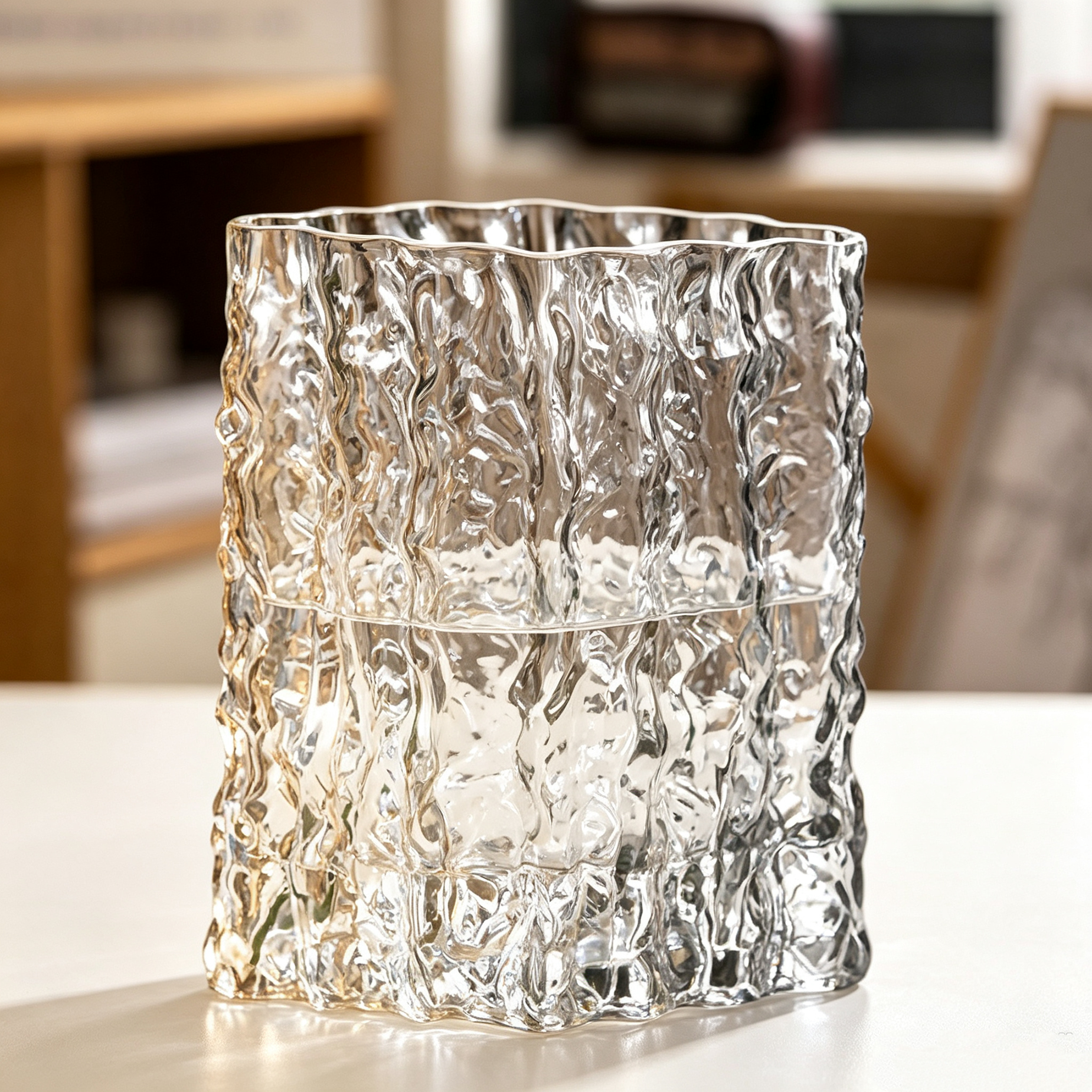 Glacier Textured Square Clear Glass Vase