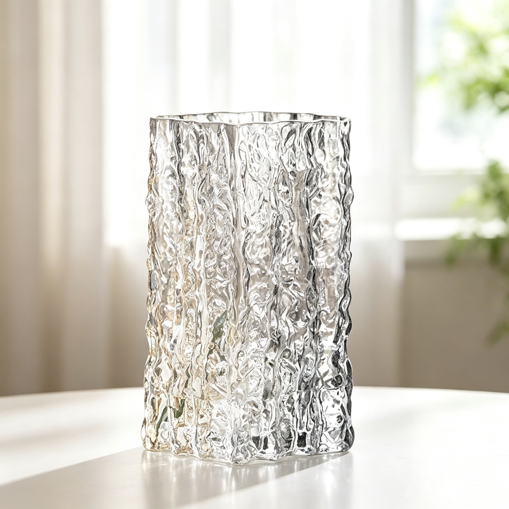 Glacier Textured Square Clear Glass Vase
