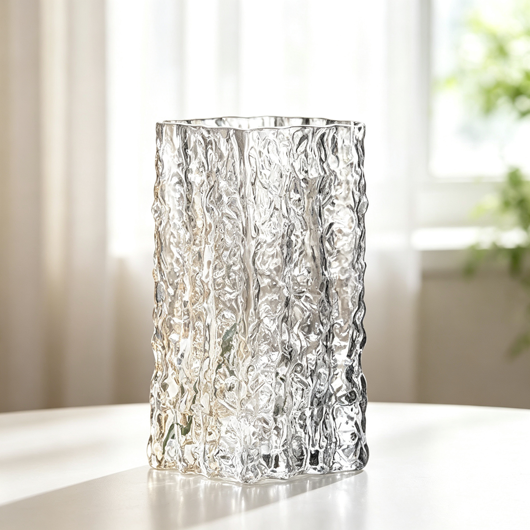 Glacier Textured Square Clear Glass Vase
