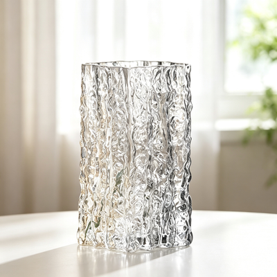 Glacier Textured Square Clear Glass Vase