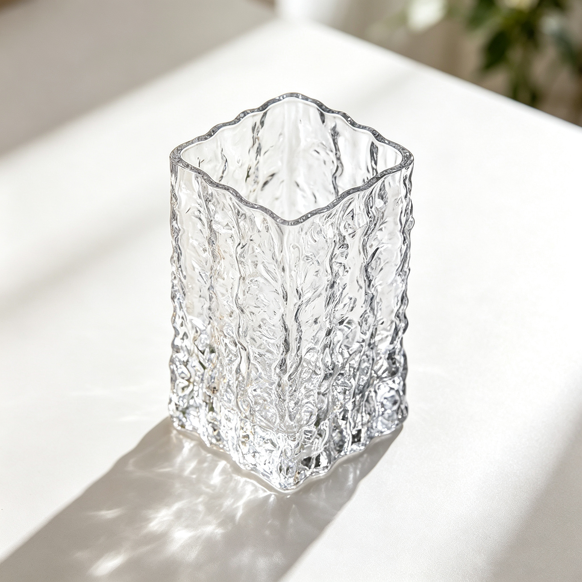 Glacier Textured Square Clear Glass Vase
